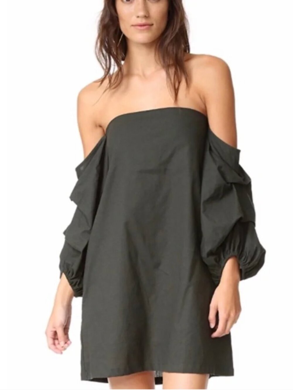 MLM Label Black Cotton Midi Dress Off the Shoulder + Pockets